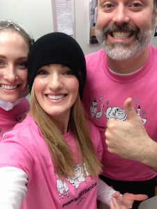 Kaitlyn, Lisa & Dr Karkanis sharing a selfie rocking their pink t-shirts!